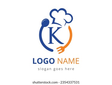 Restaurant Logo on Letter K Concept. Modern vector logo for cafe, restaurant, cooking business, and company identity