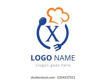 Logo del restaurante en el concepto de la carta X. Logo vectorial moderno para cafés, restaurantes, negocios de cocina e identidad de la empresa