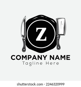 Restaurant Logo On Letter Z Template. Food On Z Letter, Initial Chef Sign Concept
