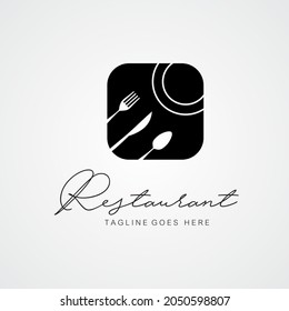 Restaurant logo with Plate, Spoon, Fork and Knife. Restaurant Logo Design