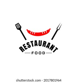 restaurant logo with sausage and shoes objects. online shop logo and chaf logo