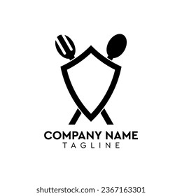 Restaurant logo shield with spoon and fork icon, modern concept 
