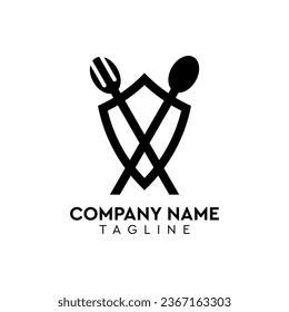 Restaurant logo shield with spoon and fork icon, modern concept 