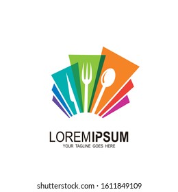 Restaurant logo with simple design, Colorful icon, spoon, fork, knife