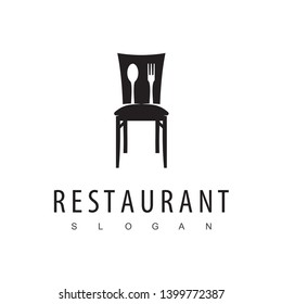 Restaurant Logo With Spoon And Content Silhouette In Chair Symbol