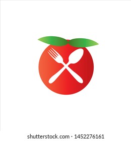 the restaurant logo with spoon and fork above the red tomato