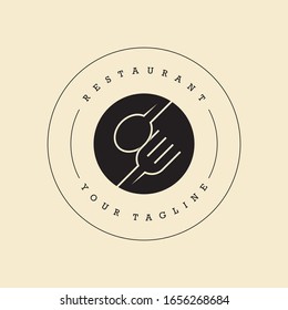 Restaurant logo with spoon and fork icon, modern concept of lines.