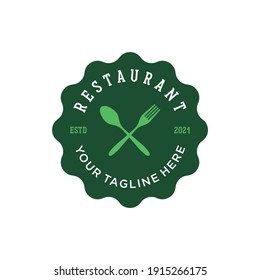 Restaurant logo with spoon and fork icon, concept of lines.