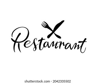 Restaurant logo with spoon and fork icon, modern concept of lines. Logo template calligraphic elegant lines. Identity for Restaurant, Café, Hotel