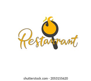 Logo del restaurante con icono de cuchara y tenedor, concepto moderno de líneas. Líneas caligráficas elegantes de la plantilla de logotipo. Identidad para restaurante, café, hotel