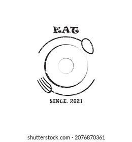 Restaurant logo with spoon and fork icon, modern concept of lines.