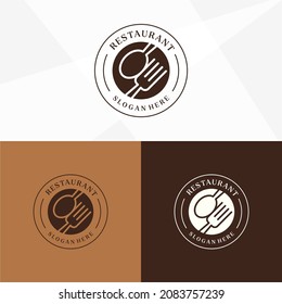Logo del restaurante con icono de cuchara y tenedor, concepto moderno de líneas.