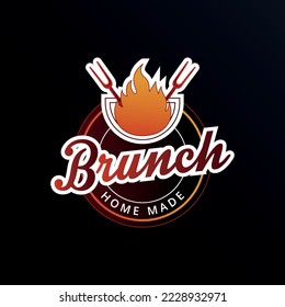 Restaurant logo with spoon and fork icon, modern concept of lines.