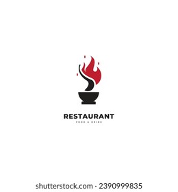 Restaurant logo with spoon and fork icon, modern line concept.