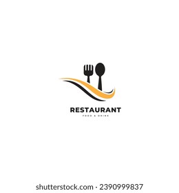 Restaurant-Logo mit Löffel und Gabelsymbol, modernes Linienkonzept.