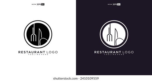 Restaurant-Logo mit Löffel- und Gabelsymbol, modernes Konzept