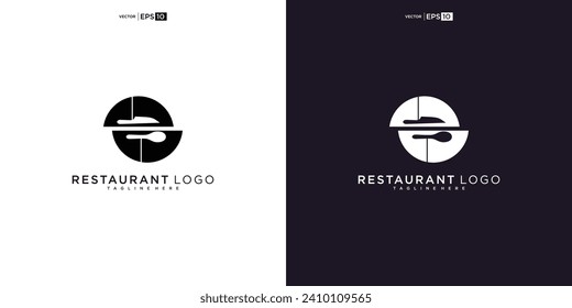 Restaurant logo with spoon and fork icon, modern concept