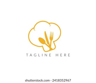 Restaurant logo with spoon and fork icon, modern concept of lines victor design.