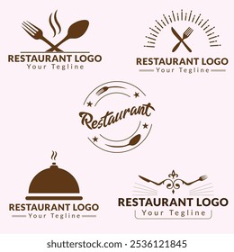 Restaurant-Logo mit Löffel und Gabel-Symbol, modernes Konzept der Linien. Restaurant-Logo, Vintage-Dine-Logos, Royal Luxus Restaurant-Logo. Arabischer Stil, Halal Food, Kochlogos, Restaurant-Logo-Set