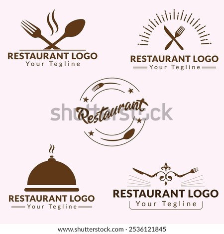 Restaurant logo with spoon and fork icon, modern concept of lines. Restaurant logo, vintage dine logos, royal luxury restaurant logo. Arabian style, Halal food, cooking logos, restaurant logo set