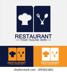 Restaurant-Logo mit Löffel- und Gabelsymbol, Menü-Design-Essen-Getränk-Konzept für Café-Restaurant