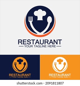 Restaurant logo with spoon and fork icon,menu design food drink concept for cafe restaurant