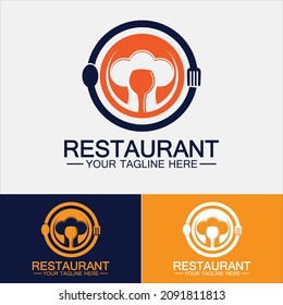 Restaurant logo with spoon and fork icon,menu design food drink concept for cafe restaurant