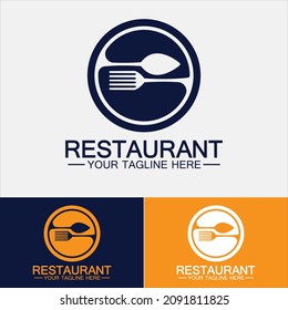 Restaurant logo with spoon and fork icon,menu design food drink concept for cafe restaurant