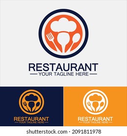 Restaurant logo with spoon and fork icon,menu design food drink concept for cafe restaurant
