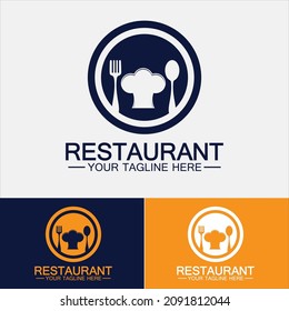 Restaurant logo with spoon and fork icon,menu design food drink concept for cafe restaurant