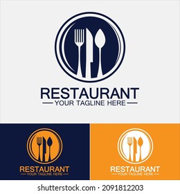 Restaurant logo with spoon and fork icon,menu design food drink concept for cafe restaurant
