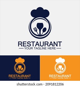 Restaurant logo with spoon and fork icon,menu design food drink concept for cafe restaurant