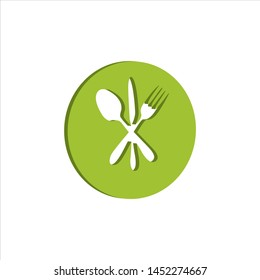 the restaurant logo with spoon, fork and knife on plate