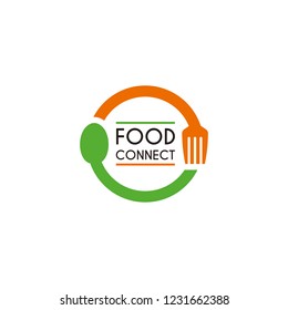 Restaurant logo with spoon, fork and leaf illustration, fresh food icon vector