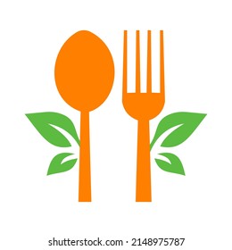 Restaurant Logo Spoon and Fork, Leaf Symbol for Kitchen Sign, Cafe Icon, Restaurant, Cooking Business Vector