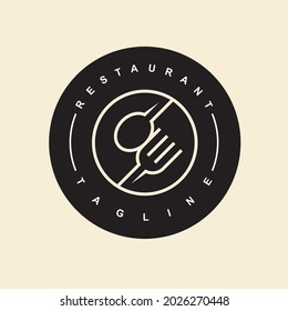 Restaurant logo with spoon and fork line icon.