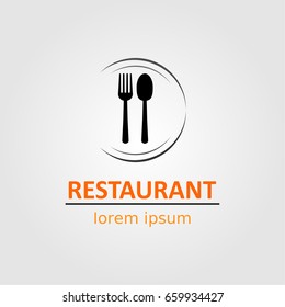 Restaurant Logo With Spoon And Fork On Dish.