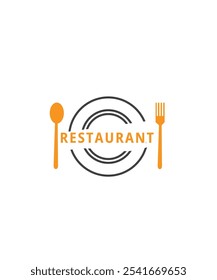 Restaurant logo with spoon, fork and plate, vector illustration