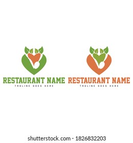 Restaurant Logo with Spoon and Knife. Food Service Vector Logo Design. Logotype, Label and Badge Design Vector Icon Symbol Template. Love Restaurant Logo. 
