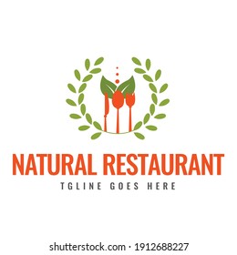 Restaurant Logo with Spoon, Knife and Fork. Natural Food Logo Vector Icon Symbol Template.