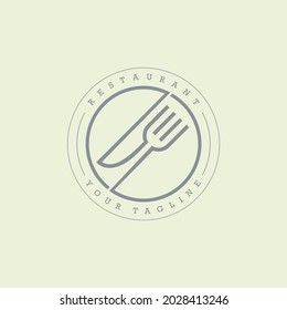 Restaurant logo with spoon and knife icon, modern concept in black color