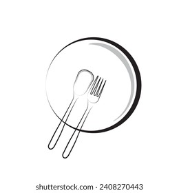 restaurant logo, spoon and plate object icon