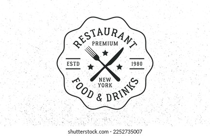 Restaurant logo, stamp, label, badge. Restaurant menu logo template with fork and knife. Vector illustration