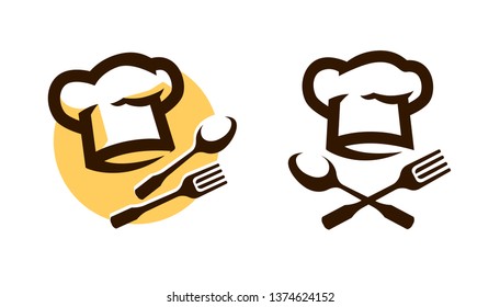 Restaurant logo or symbol. Menu, cooking icon. Vector illustration