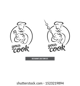 Restaurant logo template, chef with mustache