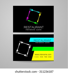 Restaurant logo. Template design. The concept of corporate style restaurants serving international cuisine. An example of a business card.