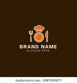 A restaurant logo template with an editable stroke, presented as a vector illustration. This image features keywords such as restaurant logo, template, vector illustration, editable stroke