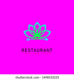 Restaurant Logo Template. with flowers, forks and spoons - Vector