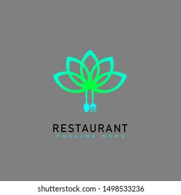 Restaurant Logo Template. with flowers, forks and spoons - Vector