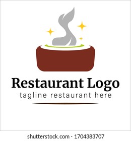 Restaurant Logo template with hot brown bowl illustration